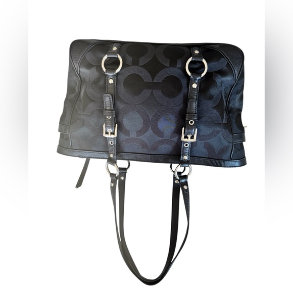 Coach Signature 19404M Gallery Op Art Black Satin & Leather Shoulder Purse Bag - Picture 6 of 10